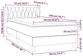 vidaXL Κρεβάτι Boxspring με Στρώμα Σκούρο Γκρι 90x200 εκ. Υφασμάτινο