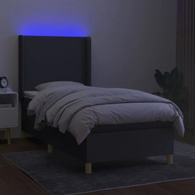 vidaXL Κρεβάτι Boxspring με Στρώμα &amp; LED Σκ.Γκρι 80x200 εκ. Υφασμάτινο