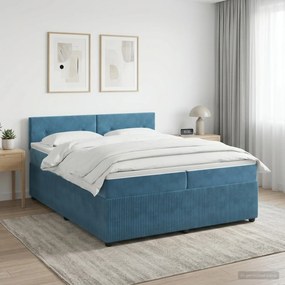 vidaXL Κρεβάτι box spring με στρώμα Σκούρο Μπλε 200 x 200 cm Βελούδο