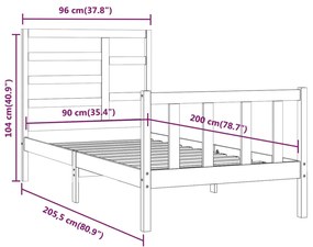 Σκελετός Κρεβατιού Χωρίς Στρώμα 90x200 εκ Μασίφ Ξύλο Πεύκου - Καφέ