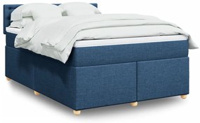 vidaXL Κρεβάτι Boxspring με Στρώμα Μπλε 160x200 εκ. Υφασμάτινο