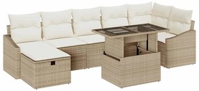 vidaXL Σετ Καναπέ Κήπου με μαξιλάρι 8 pcs Μπεζ Πολυ ράταν