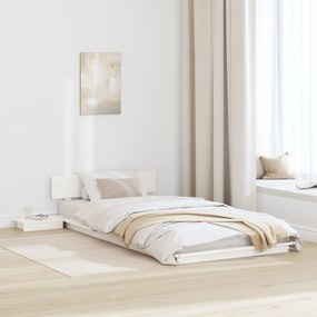 vidaXL Πλαίσιο Κρεβατιού Με Κoμοδίνα Λευκό 100x200 εκ Μασίφ Ξύλο