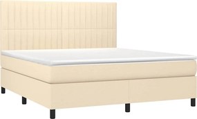 vidaXL Κρεβάτι Boxspring με Στρώμα &amp; LED Κρεμ 180x200 εκ. Υφασμάτινο