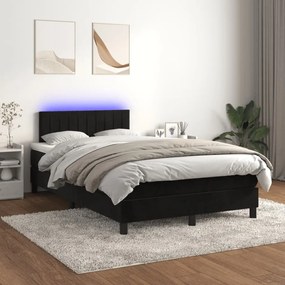 3134515 vidaXL Κρεβάτι Boxspring με Στρώμα &amp; LED Μαύρο 120x200 εκ. Βελούδινο Μαύρο, 1 Τεμάχιο