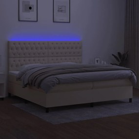 vidaXL Κρεβάτι Boxspring με Στρώμα &amp; LED Κρεμ 200x200 εκ. Υφασμάτινο