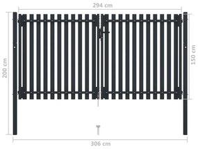 vidaXL Πόρτα με Διπλή Πόρτα και Φράχτη Ανθρακί 300x150 εκ. από Ατσάλι