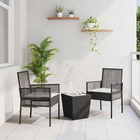 vidaXL Σετ Μπιστρό Κήπου  3 Τεμαχίων με Μαξιλάρια, Μαύρο Πολυ Ράττον