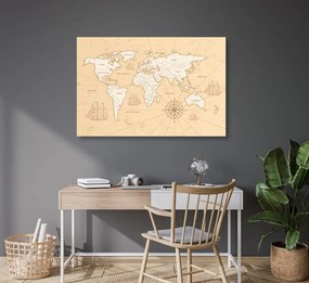 Εικόνα ενός ενδιαφέροντος μπεζ παγκόσμιου χάρτη σε έναν φελλό - 90x60  color mix