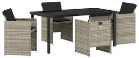vidaXL Σέτ φαγητού για κήπο με μαξιλάρι 5 pcs Ανοιχτό γκρι Πολυ ράταν