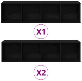 vidaXL Βιβλιοθήκες 3 τεμ Μαύρη Δρυς 36x30x143 εκ Επεξεργασμένο Ξύλο