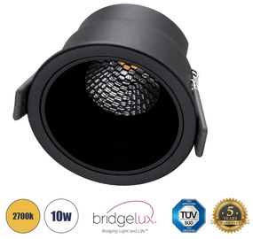 GloboStar® PLUTO-M 60257 Χωνευτό LED Spot Downlight TrimLess Φ8.4cm 10W 1250lm 38° AC 220-240V IP20 Φ8.4 x Υ5.9cm - Στρόγγυλο - Μαύρο &amp; Anti-Glare HoneyComb - Θερμό Λευκό 2700K - Bridgelux COB - 5 Years Warranty