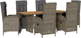 vidaXL Σετ Τραπεζαρίας Κήπου 7 τεμ. Γκρι Συνθ. Ρατάν με Μαξιλάρια