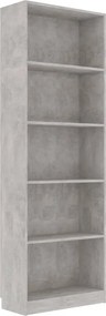 vidaXL Βιβλιοθήκη με 5 Ράφια Γκρι Σκυροδέμ. 60x24x175 εκ. Επεξ. Ξύλο