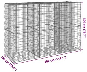 Συρματοκιβώτιο με Κάλυμμα 300x100x200εκ από Γαλβανισμένο Χάλυβα - Ασήμι