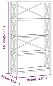 Ραφιέρα 5 Επιπέδων 80 x 30 x 146 εκ. από Μασίφ Ξύλο Δρυός - Καφέ