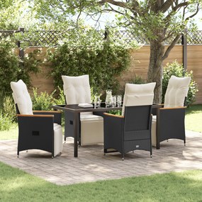 vidaXL Σετ 5 Τμχ Κήπου  με Μαξιλάρια από Μαύρο Πολυ Rattan.
