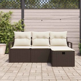 vidaXL Σετ Καναπέ Κήπου με μαξιλάρι 4 pcs Καφέ Πολυ ράταν