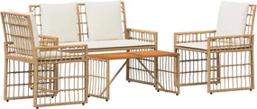 vidaXL Σετ Εξωτερικών Επίπλων 4 pcs Φυσικό και Κρέμα Λευκό