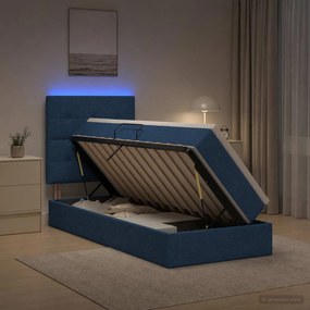 vidaXL LED Κρεβάτι αποθήκευσης με στρώμα Μπλε 90 x 200 cm Ύφασμα
