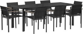 vidaXL Σετ Εξωτερικών Επίπλων 9 pcs Μαύρο και Ανθρακί Textilene
