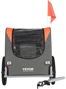 VEVOR Dog Bike Trailer, Supports up to 66 lbs, Pet Cart Bicycle Carrier, Easy Folding Frame with Quick Release Wheels, Universal Bicycle Coupler, Reflectors, Flag, Collapsible to Store, Orange/Gray