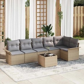 vidaXL Σετ Καναπέ Κήπου με μαξιλάρι 7 pcs Μπεζ Πολυ ράταν