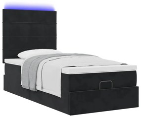 vidaXL Οθωμανικό κρεβάτι με στρώματα & LEDs Μαύρο 90x200cm Velvet