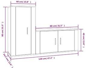 Σετ Επίπλων Τηλεόρασης 2 Τεμαχίων Γυαλ. Λευκό Επεξ. Ξύλο - Λευκό