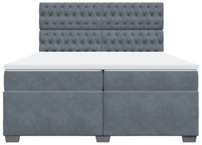 Κρεβάτι Boxspring με Στρώμα Σκούρο Γκρι 200x200 εκ. Βελούδινο - Γκρι