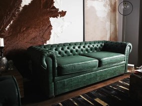 Καναπές chesterfield Berwyn H108, Πράσινο, 195x75x70cm, Πόδια: Ξύλο,Δρυς, Ευκάλυπτος