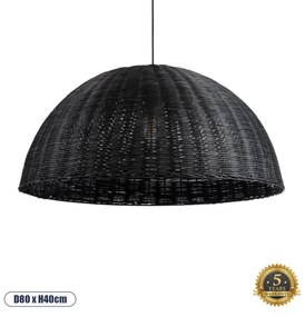 GloboStar MONTANA 02384 Boho Κρεμαστό Φωτιστικό Οροφής Μονόφωτο 1 x E27 AC220-240V IP20 - Φ80 x Υ40cm - Μαύρο Μπαμπού Πλέγμα Καμπάνα - 5 Χρόνια Εγγύηση - 02384