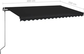 vidaXL Χειροκίνητη τέντα με ηλιακό LED 4 x 3,5 m Ανθρακί