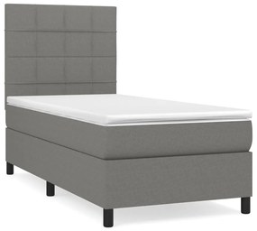 Κρεβάτι Boxspring με Στρώμα Σκούρο Γκρι 90x190 εκ. Υφασμάτινο - Γκρι