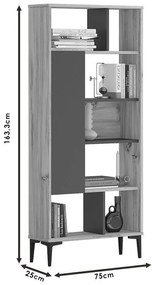 Βιβλιοθήκη Neville φυσικό-ανθρακί 72x25x163.3εκ 72x25x163.3 εκ.