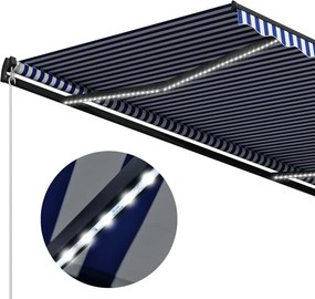 vidaXL Χειροκίνητη τέντα με ηλιακό LED 4 x 3 m Μπλε και Λευκή Ράβδος