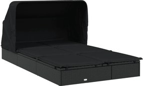 vidaXL Ξαπλώστρα 2 Ατόμων Πτυσ. Οροφή Μαύρη 213x118x97 εκ Συνθ. Ρατάν