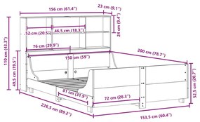 Κρεβάτι Βιβλιοθήκη Χωρίς Στρώμα Καφέ 150x200 εκ Μασίφ Πεύκο - Λευκό