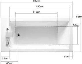 Acrilan Celine White Gloss - Ακρυλική Μπανιέρα 180x85 εκ - Maxxcoat, Touch Hydro