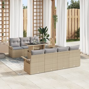 vidaXL Σετ 8 Τεμαχίων Καναπέ Κήπου με Μαξιλάρια Μπεζ Πολυρατάν