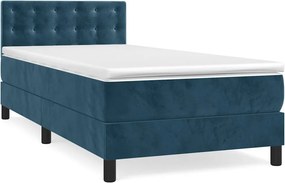 vidaXL Κρεβάτι Boxspring με Στρώμα Σκούρο Μπλε 100x200 εκ. Βελούδινο