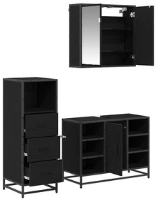 vidaXL Σετ Επίπλων Μπάνιου με ράφι 3 pcs Μαύρη Οξυά Επεξεργασμένο ξύλο
