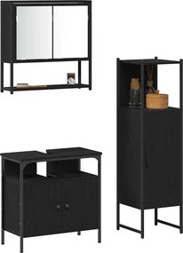 vidaXL Σετ Επίπλων Μπάνιου με ράφι 3 pcs Μαύρο Επεξεργασμένο ξύλο