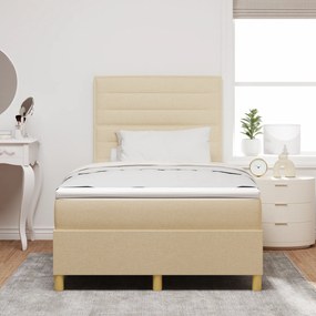 vidaXL Κρεβάτι με ελατήριο  με στρώμα & LED Κρεμ 120x190 εκ. Ύφασμα