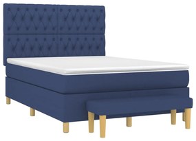 Κρεβάτι Boxspring με Στρώμα Μπλε 140x190 εκ. Υφασμάτινο - Μπλε