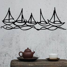 Decorative Metal Wall Accessory Ships In Water Black