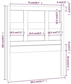 Κεφαλάρι Κρεβατιού Γκρι 80,5x4x100 εκ. από Μασίφ Ξύλο Πεύκου - Γκρι
