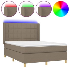 vidaXL Κρεβάτι Boxspring με Στρώμα &amp; LED Taupe 140x190 εκ. Υφασμάτινο