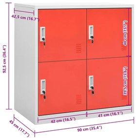 vidaXL Φοριαμός Ανοιχτό Γκρι / Κόκκινο 90 x 45 x 92,5 εκ. Ατσάλινος