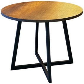 Τραπέζι Sarah pakoworld σε καρυδί απόχρωση με μαύρο μεταλλικό σκελετό Φ90x75εκ 197-000302